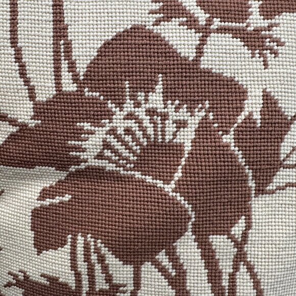 Vintage Throw Pillow Handmade Needlepoint Brown Beige Floral Boho Retro Decorati - Picture 4 of 10